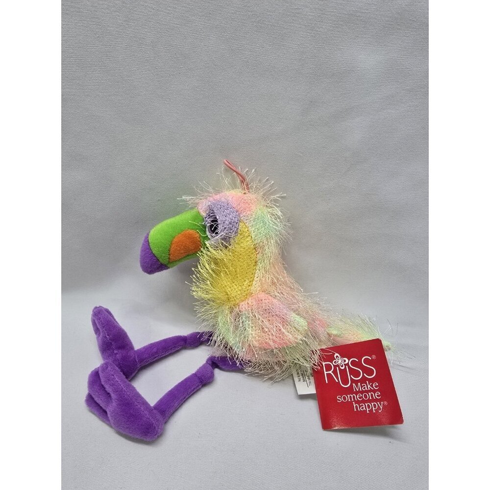 Russ Berrie Frilly Bird Plush With Bird Whistle Sounds- 9" New With Tags